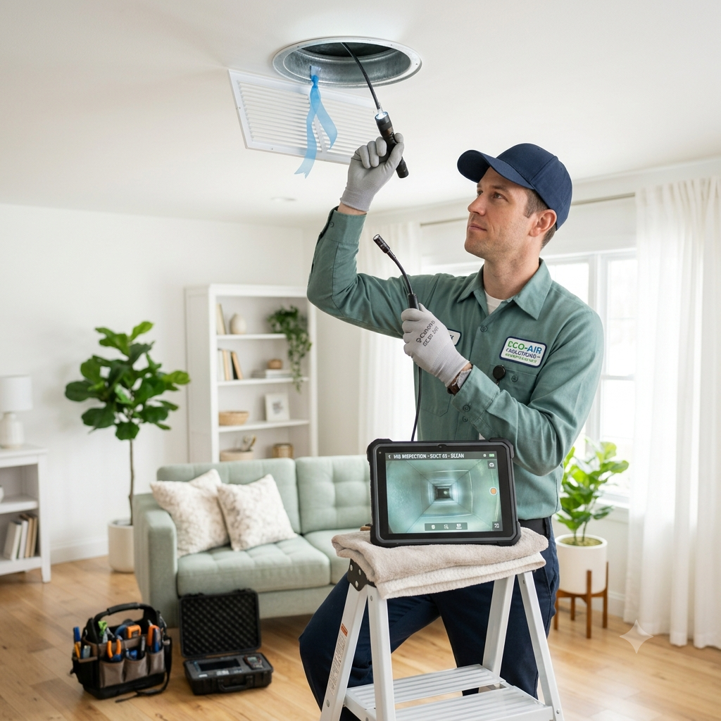 Technician inspecting an air vent