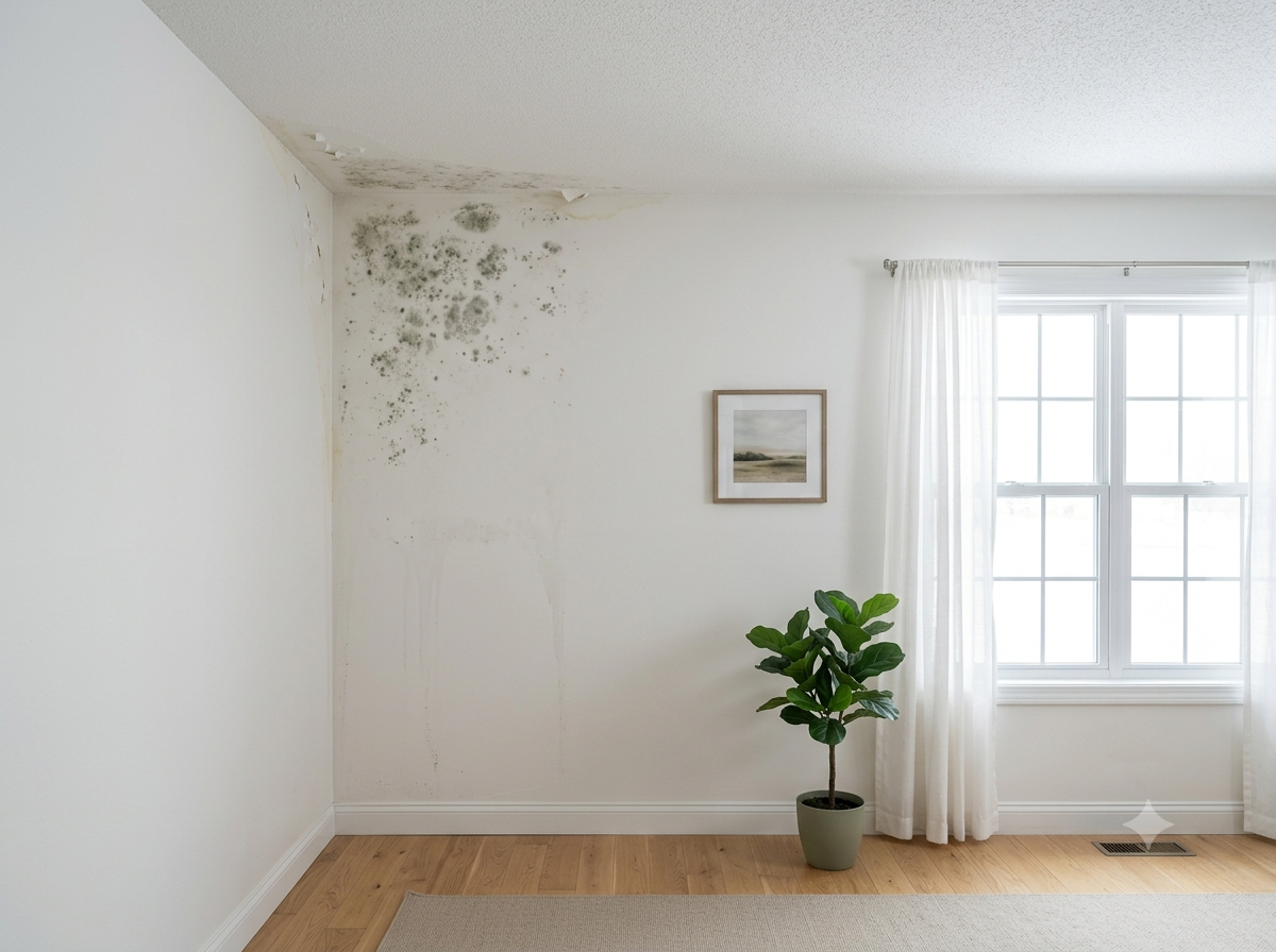 Before remediation: living room wall corner